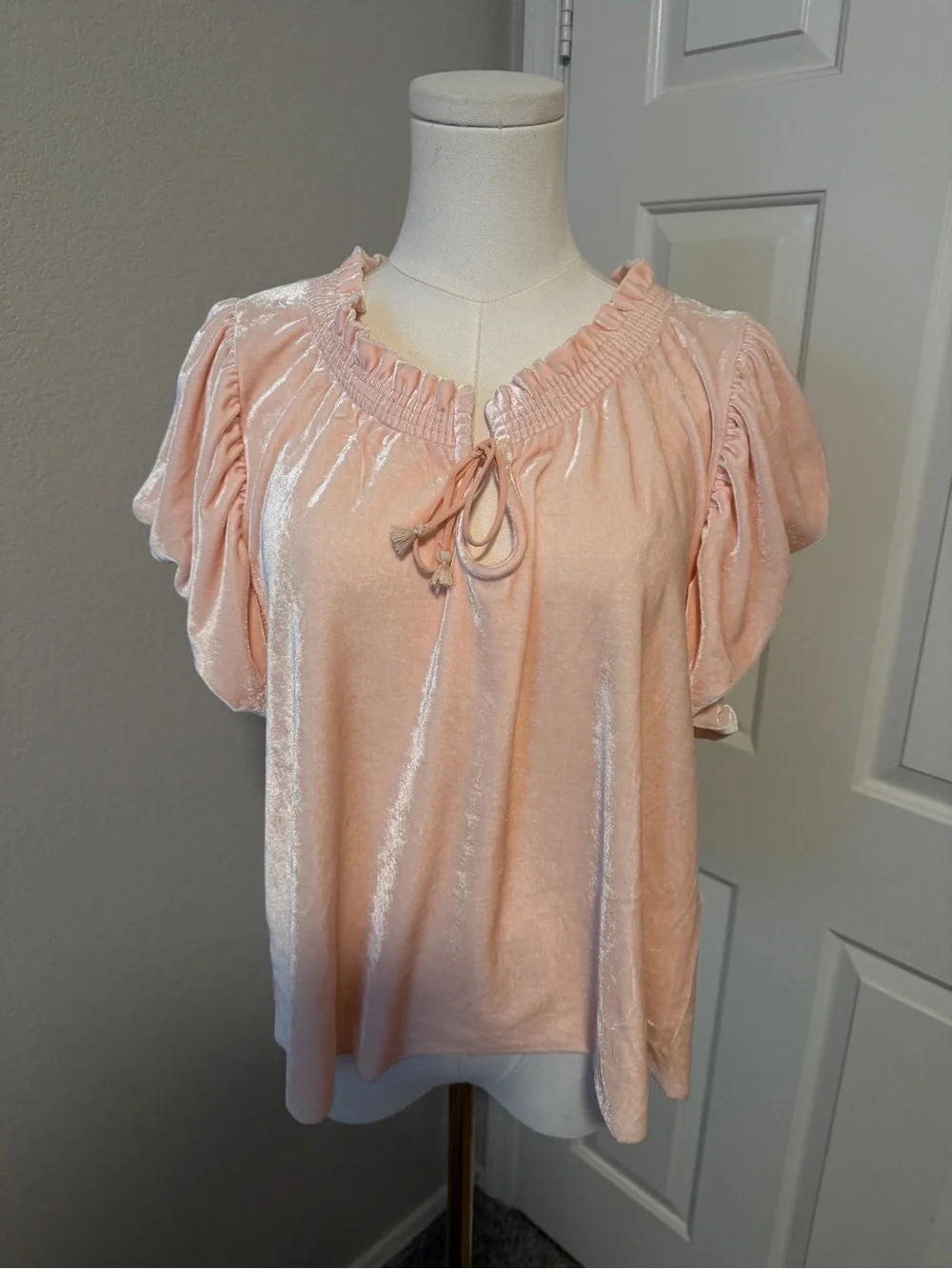 Free People Dusty Blush Ruffle Tie-Neck Top - Picture 2 of 5
